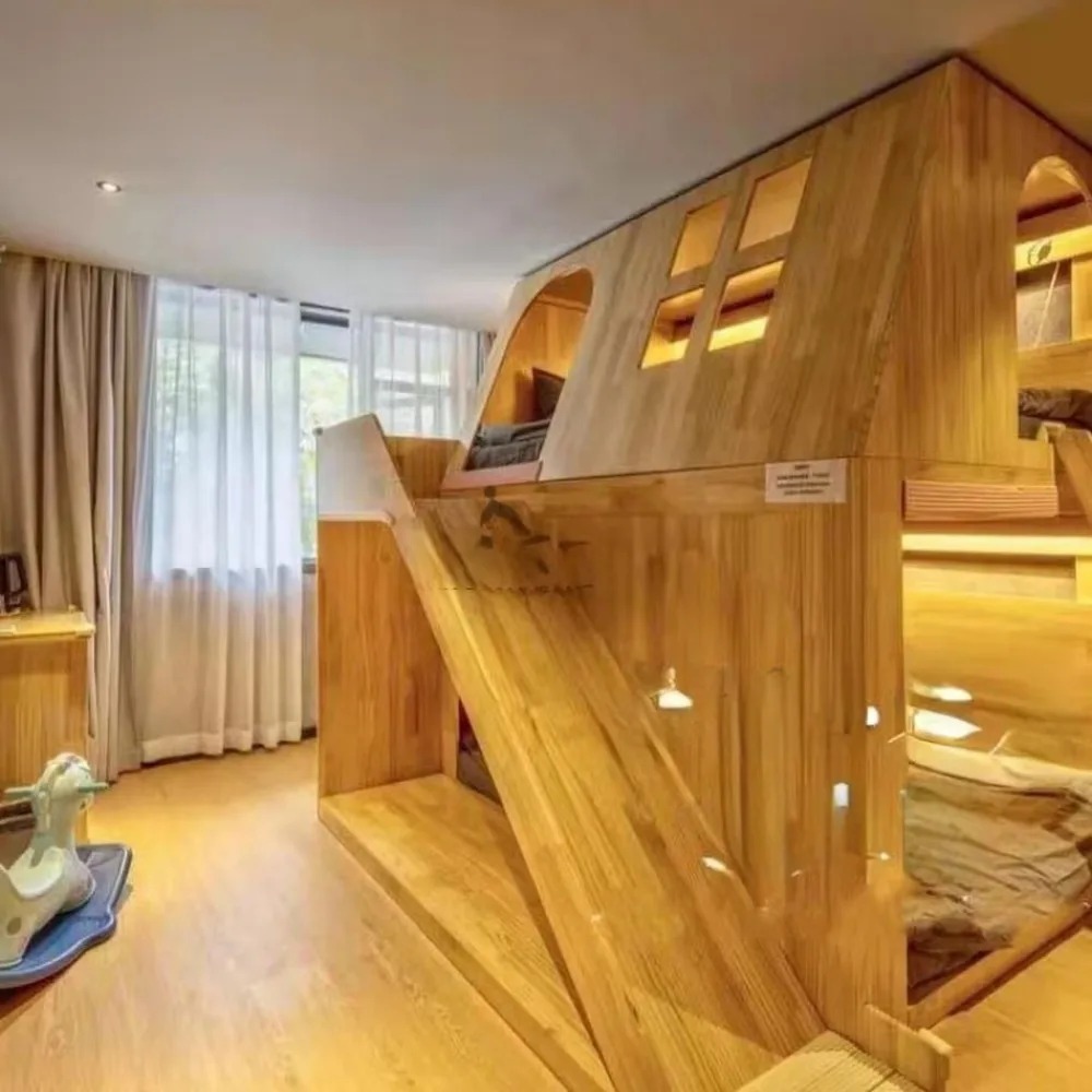 Bunk Bed With Stairs And Slide - American Solid Wood Kids Tree House