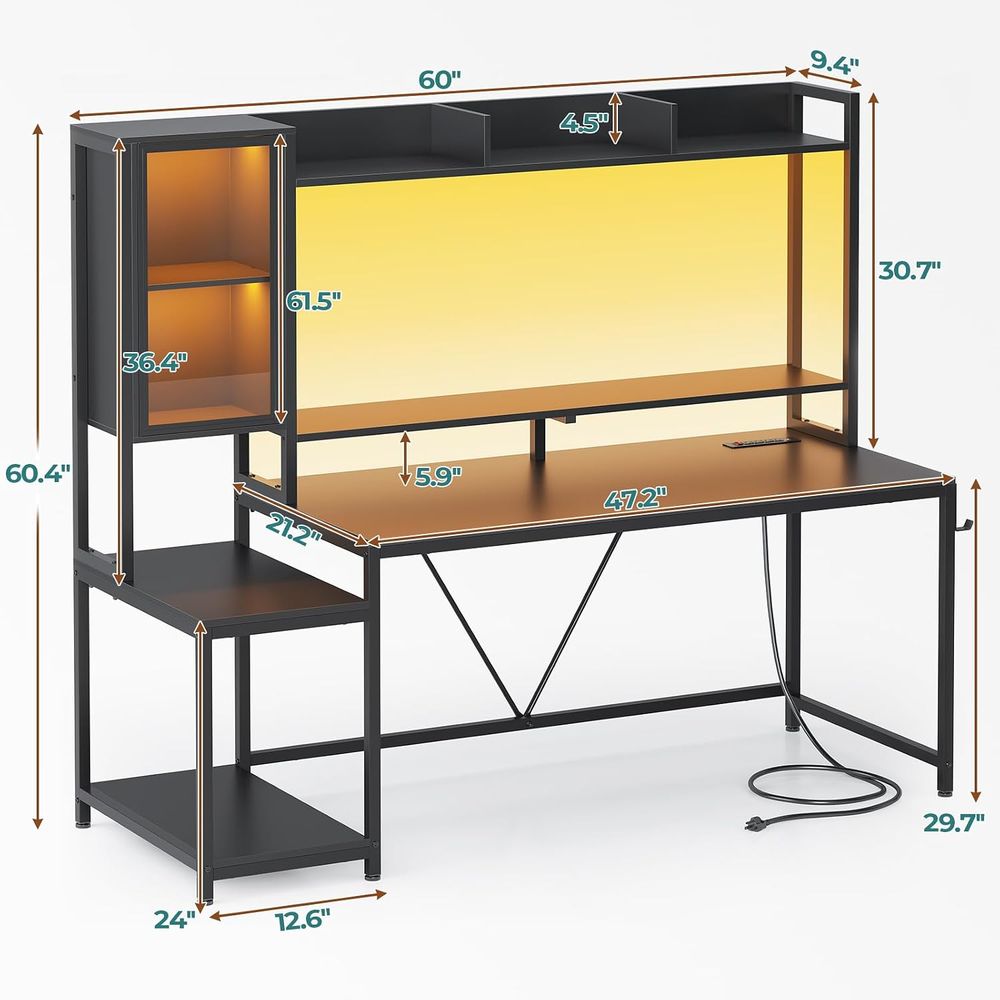 60'' Gaming Desk with Storage, - đánh giá và giá Storage