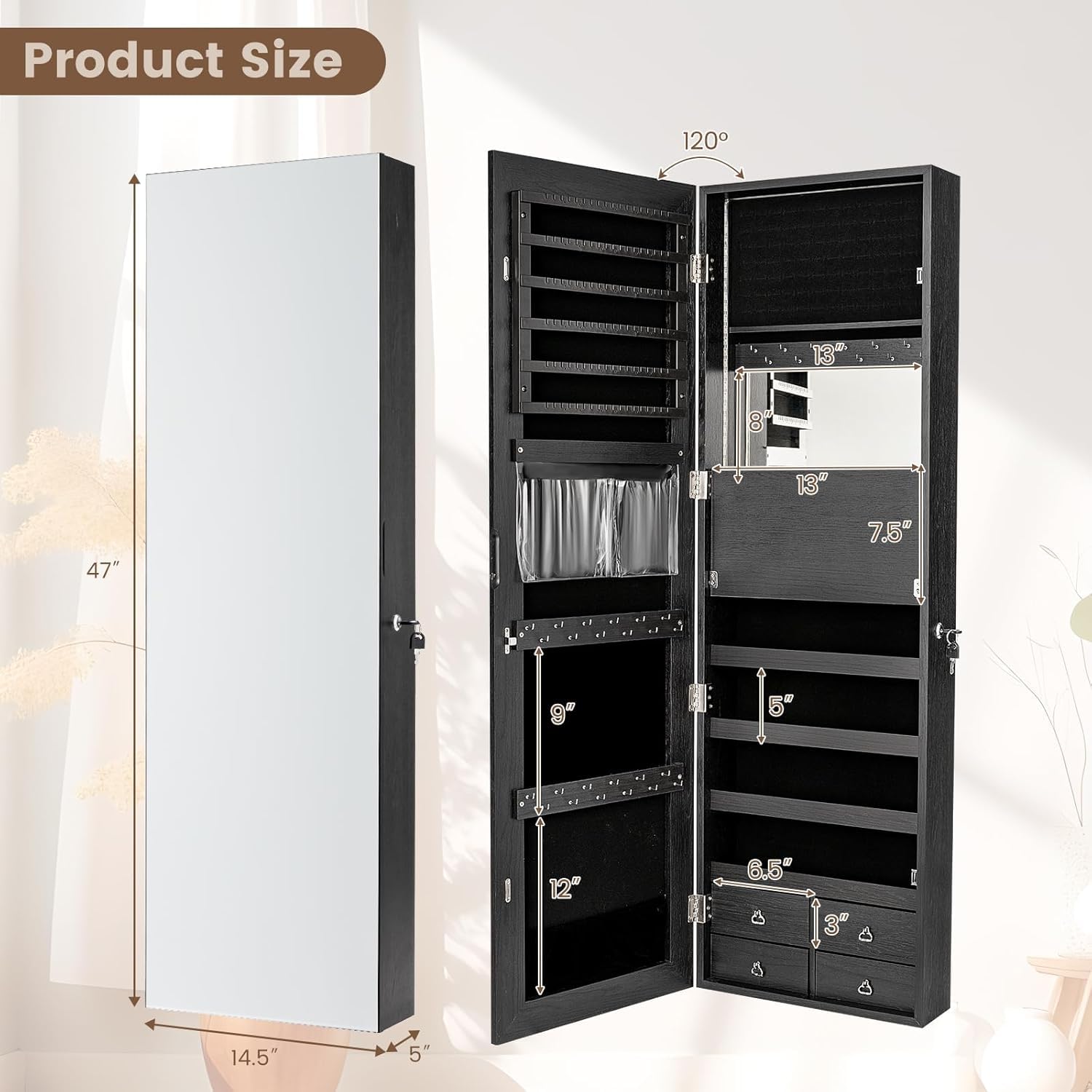 47” LED Jewelry Armoire, Door/ - đánh giá và giá Full Length Mirror Jewelry Armoire
