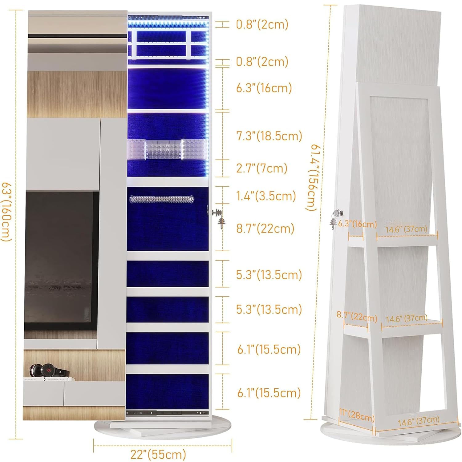 360° Swivel Jewelry Mirror Cab - đánh giá và giá Full Length Mirror Jewelry Armoire