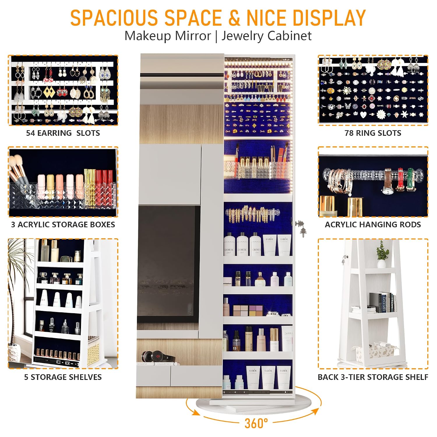 360° Swivel Jewelry Mirror Cab - đánh giá và giá Full Length Mirror Jewelry Armoire