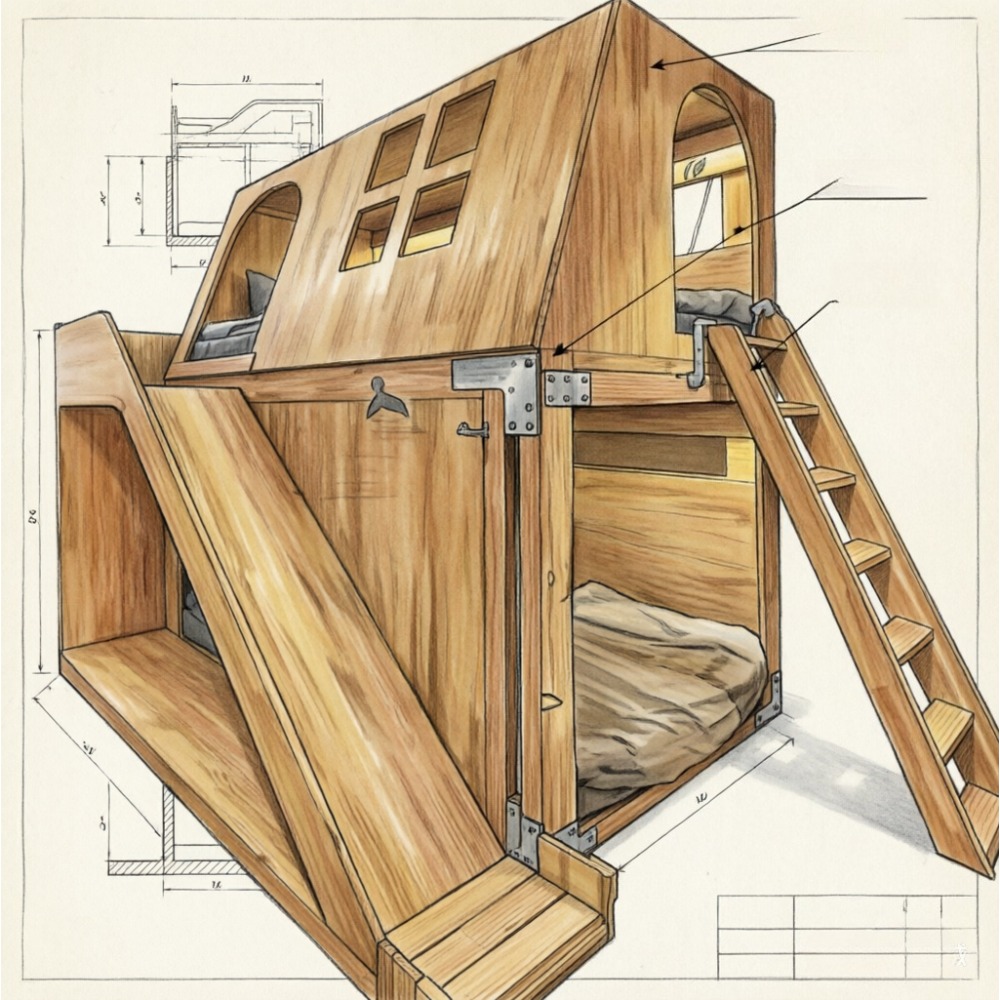 American Solid Wood Kids Tree  - đánh giá và giá Bunk Bed With Stairs And Slide