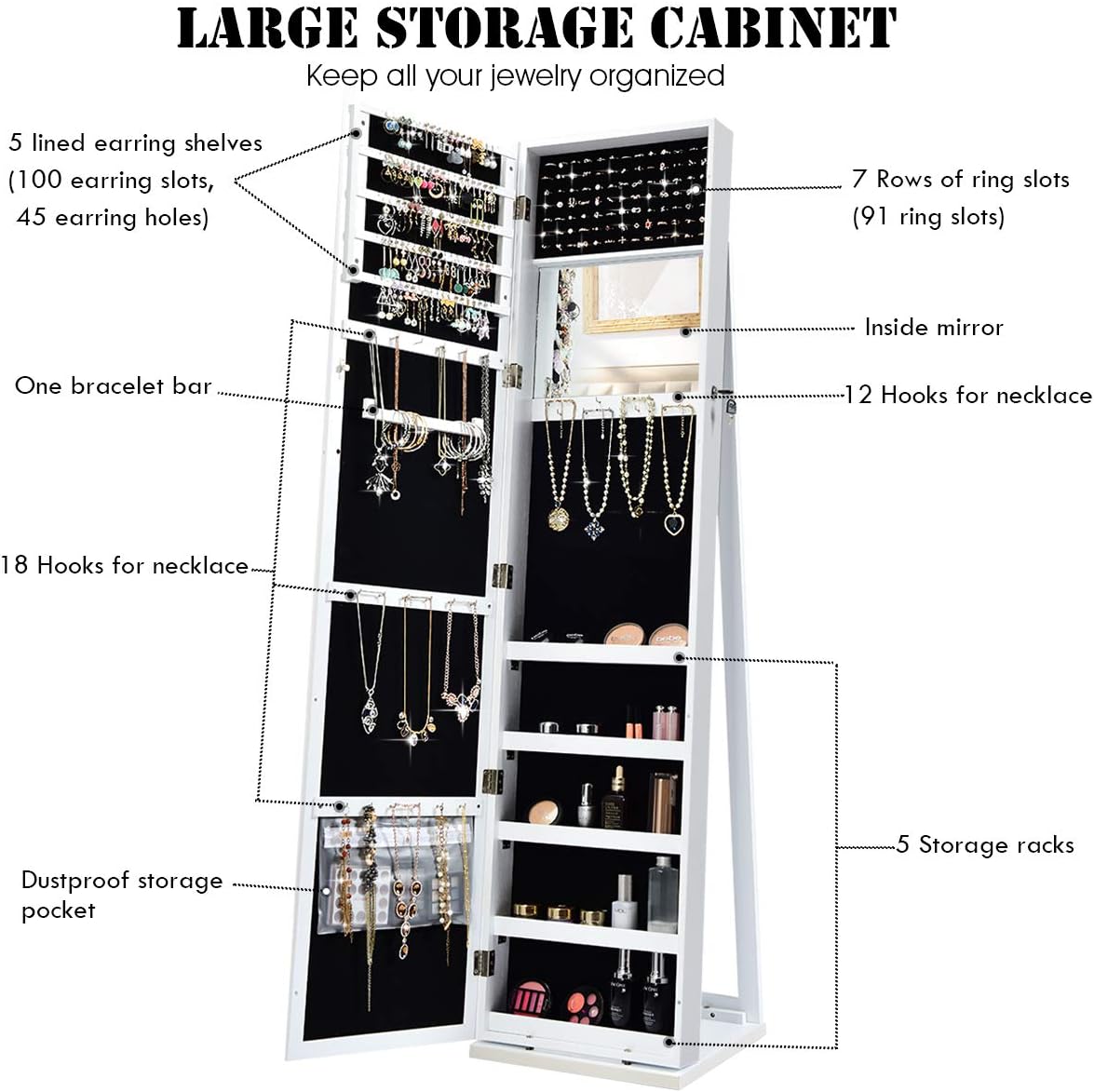 Standing Jewelry Armoire with  - đánh giá và giá Full Length Mirror Jewelry Armoire